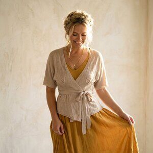 Linen & Cotton Anthropologie MOTH Linen Blend Wrap Peplum Cardigan Top - Medium